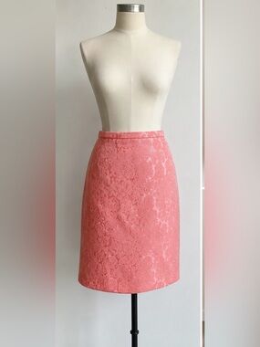 Pendleton Floral Jacquard Pencil Skirt Size 14 Coral Pink Lined Career